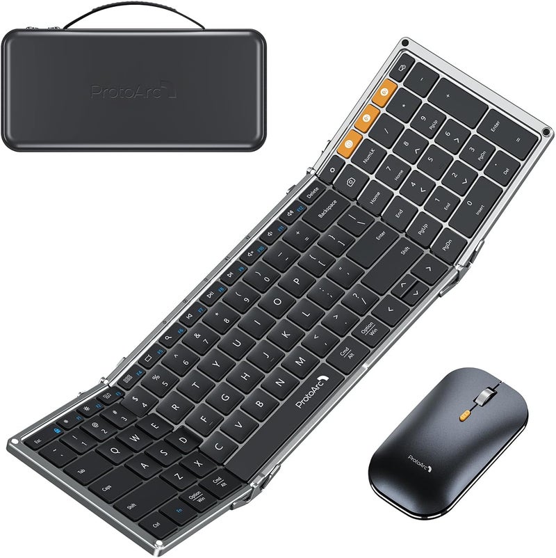 ProtoArc Foldable Keyboard and Mouse, XKM01 True Full-Size Folding Wireless Keyboard Mouse Combo for Business Travel, a Portable Office Suite On-the-Go, Compatible with Laptop iPad Tablet - Black Gray - Image 1